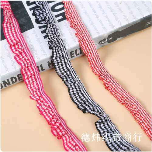 2.0 Wide Doll Plaid Elastic Fungus Pleated Lace Webbing Accessories Bag Sofa Clothing Curtain Doll Clothes