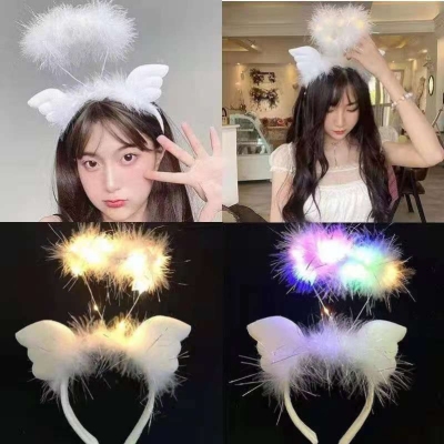 New Angel Wings Feather Headband Luminous Ball Headdress Angel Aperture Led Headband Girl Toy