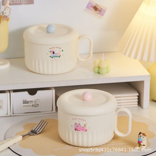 不锈钢泡面碗带盖手柄个人专用上班可爱饭盒宿舍用学生高颜值饭碗