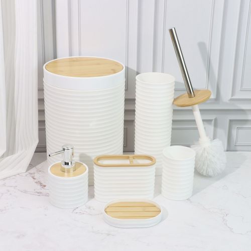 横凹纹垃圾桶套装浴室6件套酒店卫浴洗漱套装家居用品刷牙漱口杯
