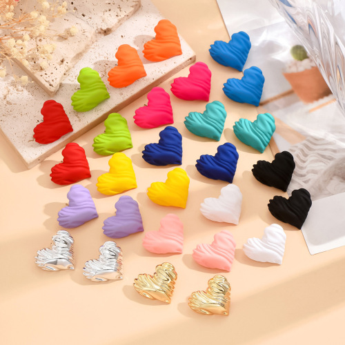 欧美彩色夸张耳环糖果色桃心亚克力耳钉小清新时尚爱心耳坠耳饰品