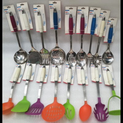 Stainless Steel Tableware Nylon Tableware Soup Spoon Shovel Leakage Colander Slotted Spoon Meal Spoon Potato Tongue Pressing Spoon Tongue Leakage