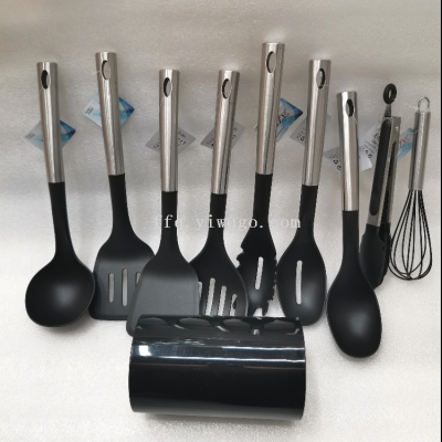 Stainless Steel Nylon Tableware Spoon Shovel Spatula Tongue Leakage Spoon Tongue Leakage Silicone Eggbeater Silica Gel Food Clip Slotted Spoon