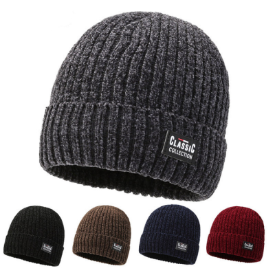 Foreign Trade Autumn and Winter Men's Knitted Hat Chenille Wool Fleece Ears Protection Cap Go out Cold Protection Thickening Pullover Hat