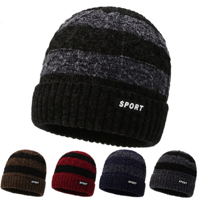 New Autumn and Winter Men's plus Fluff Knitted Hat Chenille Woolen Cap Outdoor Keep Warm Thickened Ears Protection Hat