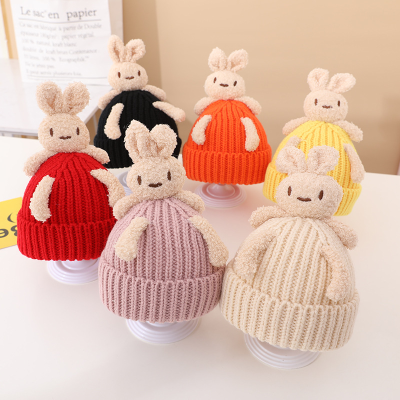 Autumn and Winter Children's Wool Hat Cute Cartoon Bunny Knitted Hat Sleeve Cap Baby Warm Hat Wholesale
