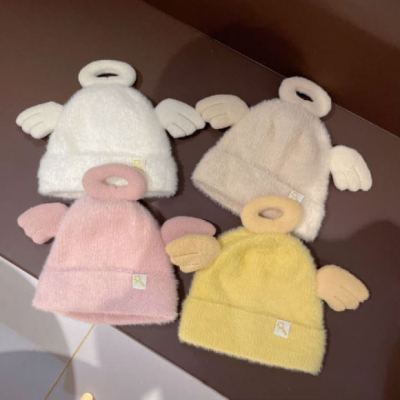 2023 Autumn and Winter New Children's Hat Angel Woolen Cap Cute Mink-like Knitted Hat Wholesale