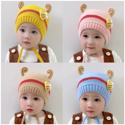 Baby Hat Autumn and Winter Korean Style Baby Boy Cute Earflaps Knitted Hat Girl Children Winter Warm Wool Hat