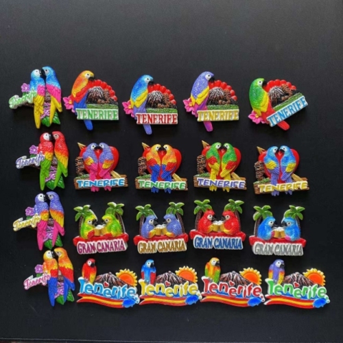 西班牙创意磁吸旅游纪念品创意3D立体可爱鹦鹉磁性卡通磁力冰箱贴