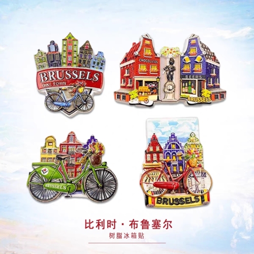 比利时布鲁塞尔精美创意性树脂立体印刷彩色建筑城市冰箱贴磁贴旅