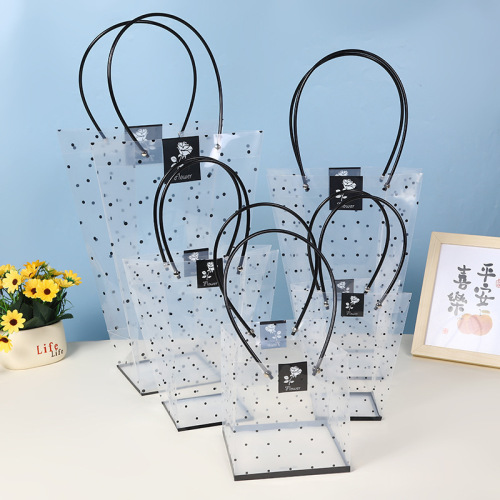 礼品袋花袋透明黑色波点手提袋梯形花束创意婚庆喜糖回礼袋