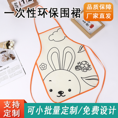 Disposable Apron Wholesale Logo Hot Pot Barbecue Crayfish Shop Non-Woven Fabric Adult and Children Cartoon Bib Overclothes