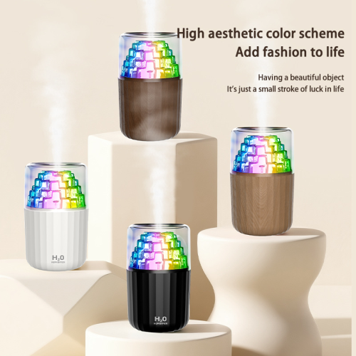 新款3D冰块炫彩加湿喷雾器办公桌面静音新款创意七彩香薰加湿器