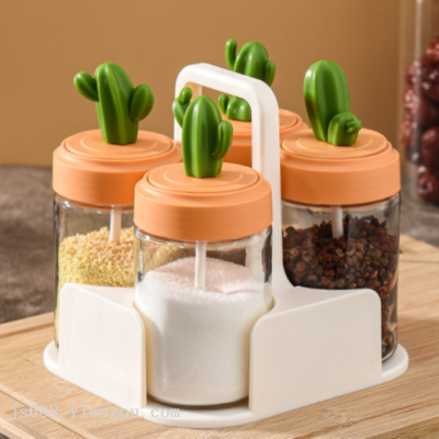 Cactus Kitchen Seasoning Can Glass Seasoning Bottle Condiment Dispenser Spice Jar Combination Suit