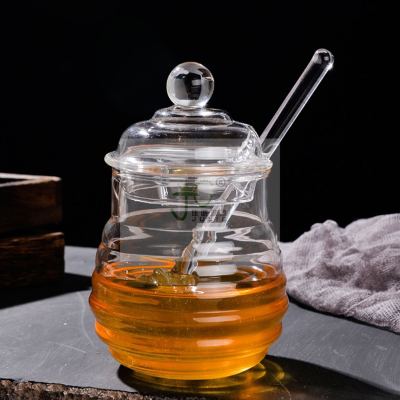 Glass Honey Pot with Stirring Rod Creative Transparent Exquisite Household a Bottle of Honey Simple Jam Bottle with Lid