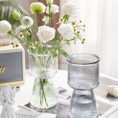 Light Luxury Minority Simple Candlestick Creative Glass Vase Transparent Hydroponic Flowers Flower Arrangement in Living Room and Dining Table Decorative Ornaments