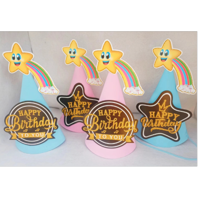 Supply Party Birthday Hat rainbow gold character pattern Decoration Happy Birthday Party Decoration