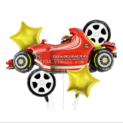 car cycle racing five-pointed star pattern aluminum foiled balloon red green gray