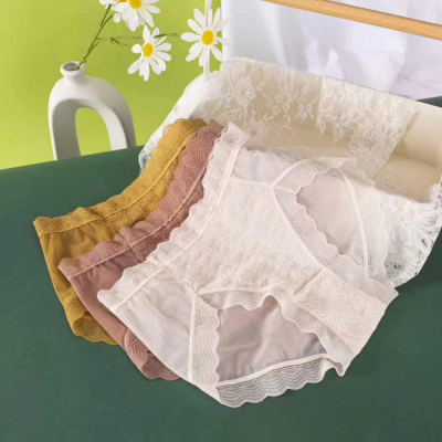 Magic Box Mystery Lace Mid Waist Pure Cotton Breathable Japanese Girl Cute Sweet Bubble Briefs