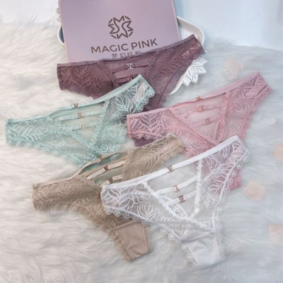 Factory outlet Underwear.V351.Magic Box Mystery  French Style Back Hollow Lace Ribbon panty Metal Design Thong.Translucent Low Waist T-Back Lady's brief