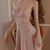 Fantasy Pink Pajamas Solid Color Sexy Pajamas Women's Lace Hollow-out with Chest Pad Gathered Silk Nightdress Nightgown