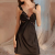 Dream Pink Sexy, Deep V-neck and Backless Pajamas Ruffled Pure Desire Seduction Lace Slip Nightdress with Chest Pad