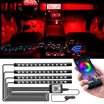 Car Atmosphere Light One-to-Four Foot Light 12V Decoration Atmosphere Light Hose Color Light App Control