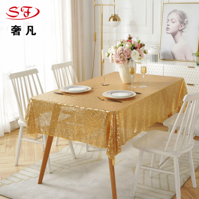 Amazon Hot Selling Product Outdoor Hotel Restaurant Tablecloth Wedding Birthday Party Decoration Golden Sequin Tablecloth