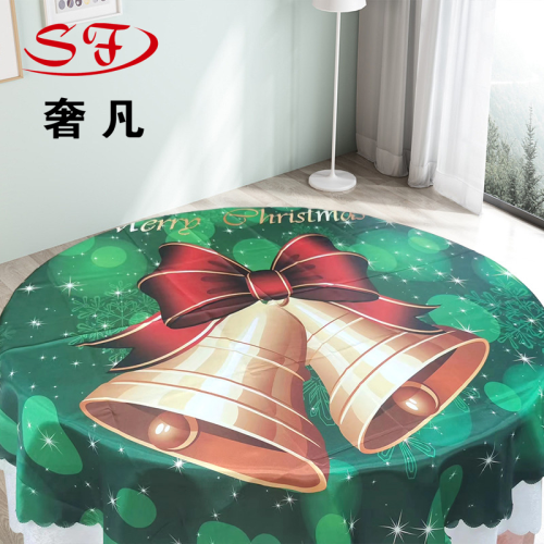 cross-border hot sale christmas tablecloth printed tablecloth holiday decoration tablecloth festive tablecloth restaurant hotel round tablecloth