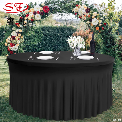 round Jellyfish Table Skirt Anti-Wrinkle Elastic Polyester Fiber Thickened Tablecloth Cover Party Wedding Home Decoration Cross-Border Table Cover