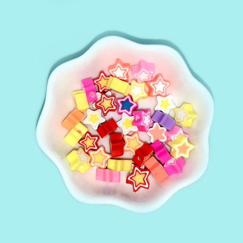 手工DIY饰品彩色五角星软陶切片珠软陶珠混装