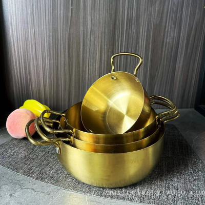 Gold Stainless Steel Yukihira Pan Korean Style Instant Noodle Pot Small Hot Pot Ramen Pot