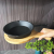 Pre-Seasoned Cast Iron Sizzle Platter with Handle, Black Dish Pan with Burlywood Wooden Tray, 16cm/20cm; 01298437, 01298512