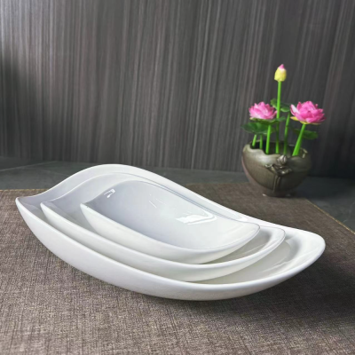 Classic White Porcelain Bowls, Appertizer/Salad Bowls, 6/8/10-Inch Ceramic Wavy Edge Asymmetric Bowls, 3 Sizes Available, for Commercial & Household Use
