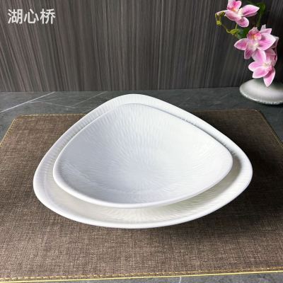 Classic White Porcelain Stone Texture Triangle 8/10/12-Inch Bowls/Plates, for Restaurant, Hotel, Party, Events, Commercial and Household Use