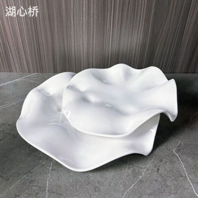 Classic White Porcelain Creative Lotus-Leaf-Shaped Plates, 10-Inch & 12-Inch Ceramic Tableware Collections, for Restaurants, Events, Hotels Commercial Use and Household Use