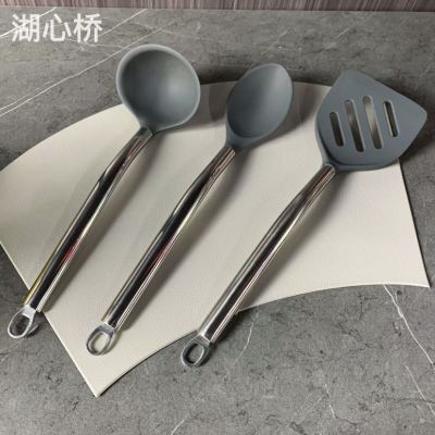 3-Piece Silicone Slotted Turner/Ladle/Spoon with 304 Stainless Steel Handles, Kitchen Utensils Tool Set, Commercial and Household Use, for Kitchens of Restaurants, Hotels