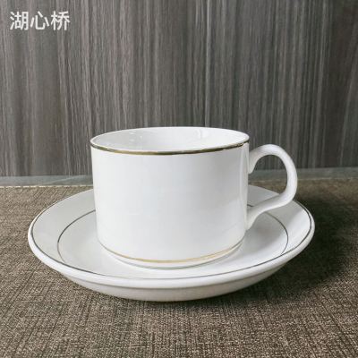 White Porcelain Coffee Cup & Saucer Set Set with Golden Line Embellishment, Professional Kitchenware for Hotel, Restaurant, Commercial and Household