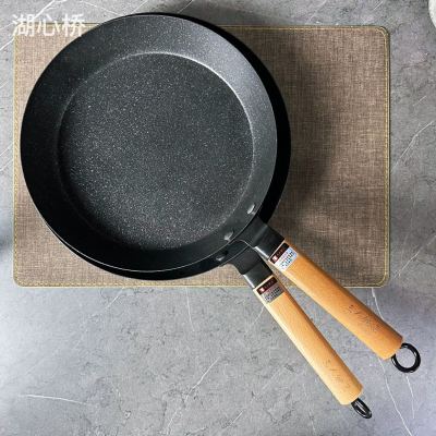 Iron Steak Frying Pan/Skillet with Wooden Handle 28cm & 30cm, Heavy & Thick, Induction Cooker & Electric Ceramic Stove Friendly; Cookwares for Hotels, Restaurants, Commercial Kitchen and Household Use