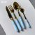 Blue Marbling Golden Stainless Steel Cutlery Set, 24-Piece Flatware, Service for 6, Knife, Fork and Spoons Set with Hanging Rack, Commercial Use for Hotels, Cafes, Restaurants, High Tea Rooms, Events, Parties, Weddings, Household Use, and Christmas Holiday Gifting