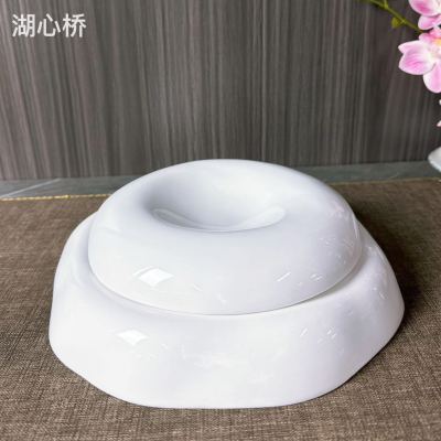 White Ceramic Irregular Bizzar-Shaped Reverse Plate/Bowl, 7-Inch & 8-Inch, Creative-Design Ceramic Tableware for Hotels, Restaurants, Events, Parties; Household, Gifting, and Commercial Use