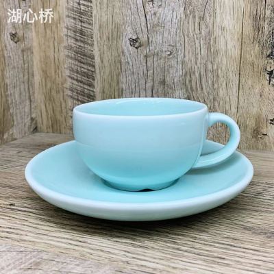 Aqua Blue Ceramic Coffee Coffee Cup and Saucer Set, Delicate Design, for Gifting, Commercial Use for Cafe, Restaurant, and Household Use