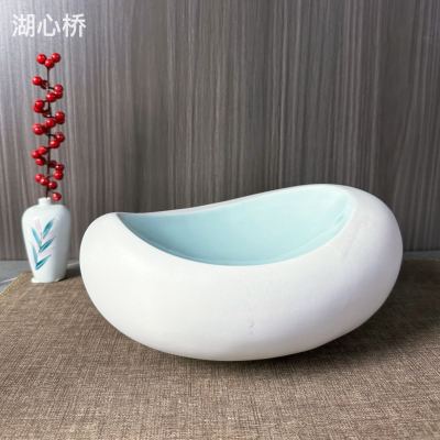 Creative Aqua Blue Ceramic Bird-Nest-Shaped Elevated Bowl, 10-Inch 12-Inch, Professional and Creative Dinnerware for Hotels, Restaurants, Weddings, Parties, Events, Buffets