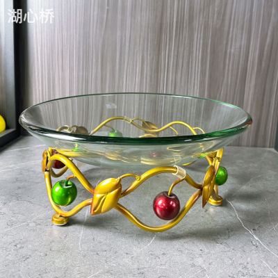 Creative Glass Fruit Plate with Artistic Styled Metal Base, for Restaurant, Buffet, Hotel, Events and Parties, and Household Use