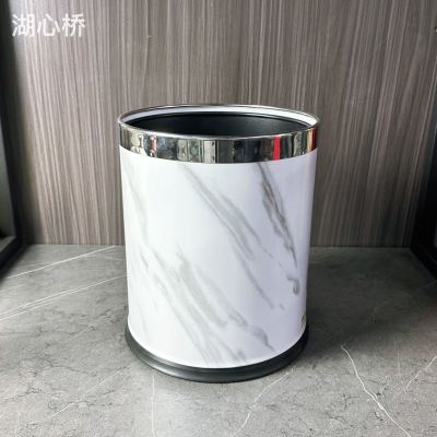 Double-Layer Gray-Tone Marbled Stoving Varnish Metal Trash Bin Bathroom/Office/Bedroom Trash Can, for Hotel, Resort, Conference Center, Showrooms, and Household Use