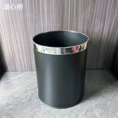 Black Stoving Varnish Metal Trash Bin with Fixing Ring for Garbage Bag, for Bathroom/Office/Bedroom Trash Can, for Hotel, Resort, Conference Center, Showrooms, and Household Use