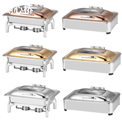 Stainless Steel Silver/Gold/Rose Gold-Plated Buffet Chafing Dishes with Top Window, Rectangular Catering Warmers, for Parties, Restaurants, Hotels, Buffet, Banquet, Events, Weddings