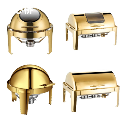 Stainless Steel Gold-Plated Buffet Chafing Dishes with/without Top Window, Catering Warmers, Rectangular, Hemispherical, for Parties, Restaurants, Hotels, Buffet, Banquet, Events, Weddings
