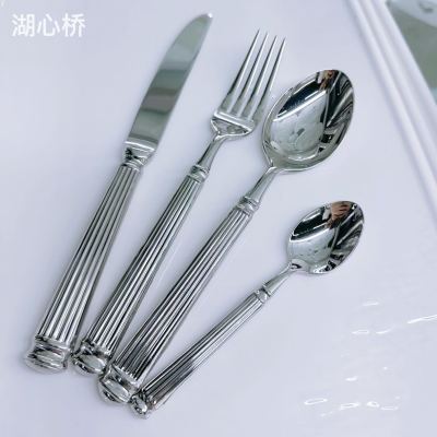 Roman Pillar Polished Stainless Steel Silver Cutlery Heavyweight Flatware Collection, Dinner Knife, Fork, and Spoon, Tea/Dessert Spoon with Embossed Handles, Kitchen Utensil for Home, Restaurant, Hotels, Banquet, Events, Parties, Weddings, etc.