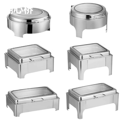 Stainless Steel Tall/Short Buffet Chafing Dishes with Large Top Windows and Hydraulic Lids, Rectangular/Square/Round Catering Food Warmers, for Parties, Restaurants, Hotels, Buffet, Banquet, Events, Weddings